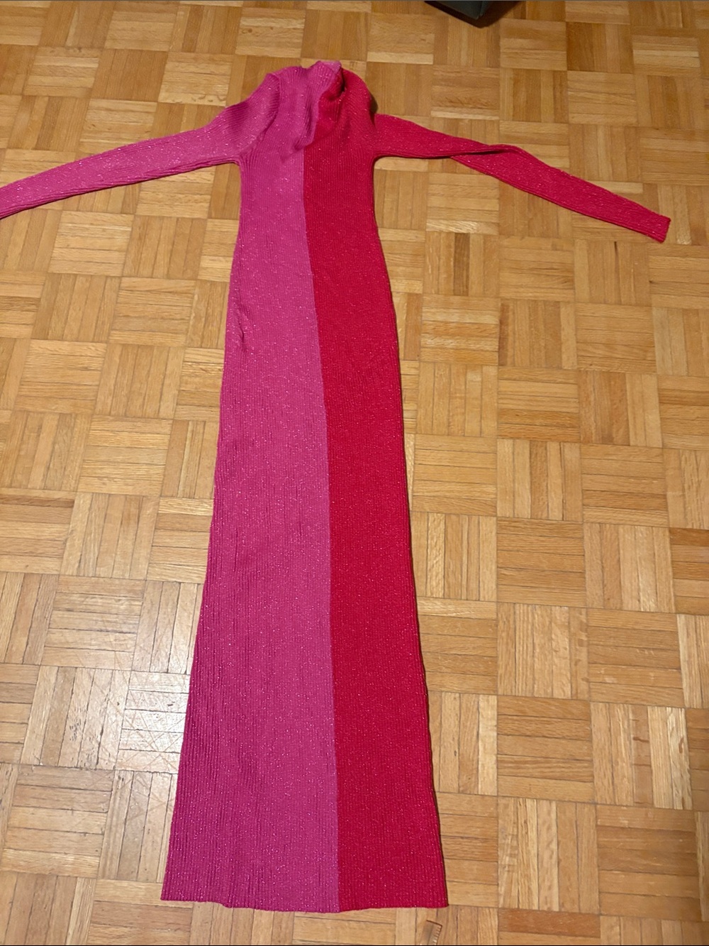 Staud Two-Tone Pink & Fuchsia Long Button-Front Knit Dress - Picture 6 of 13